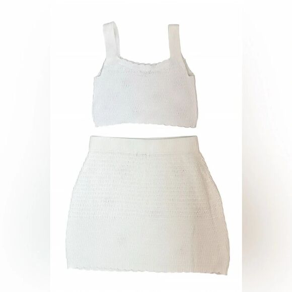 Wild Fable Crochet Knit Set White Hibiscus Skirt (M) & Crop Top (S) 100% Cotton - Picture 2 of 13
